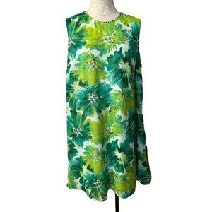 Calvin Klein Shift Dress 10 Green Blue Floral Stretch Career Church Sleeveless